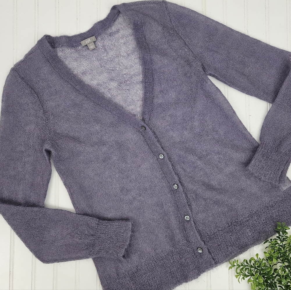 J Jill Mohair Cardigan Sweater Wool Lightweight Small Purple Cozy Career Wear